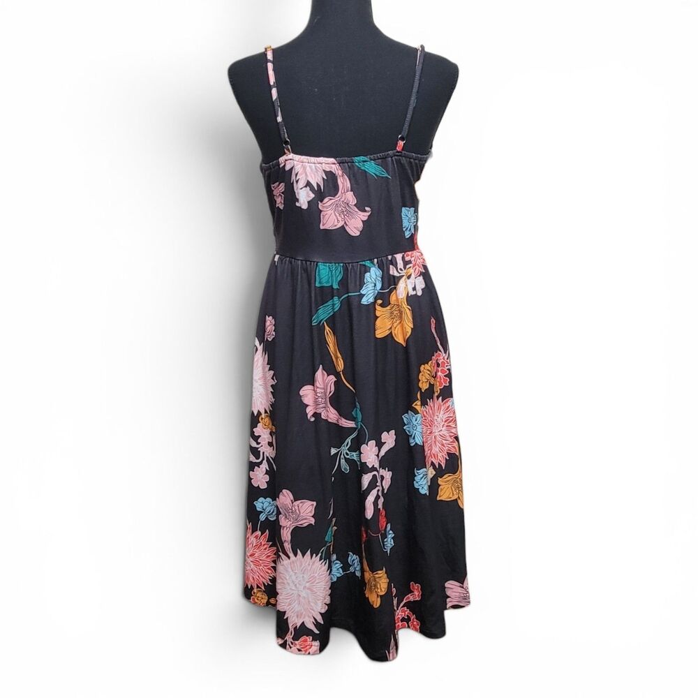 DM Midi Dress Women's Large Black Floral Strappy Sundress Beach Cottage Party - Picture 2 of 8